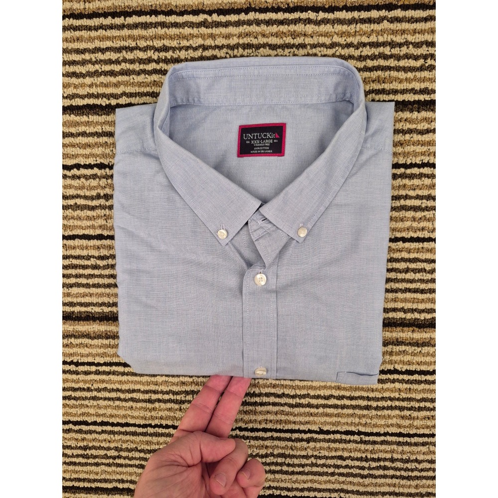 UNTUCKit Mens L. Blue Wrinkle Free Cotton Short Sleeve Button Down Shirt Sz XXXL